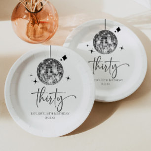 Thirty Silver Disco Ball 30th Birthday Party Paper Plates