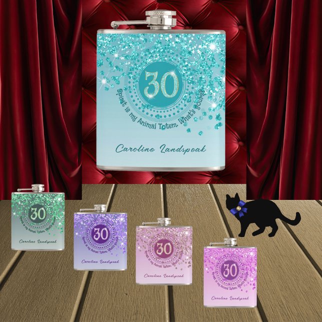 Thirty & Teal Blue Glitter & Drinking Quote Flask (Creator Uploaded)
