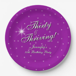 Thirty & Thriving, Pink Purple 30th Birthday 9" Paper Plates
