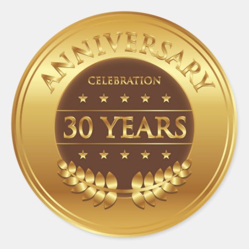 Thirty Years Anniversary Celebration Gold Medal Classic Round Sticker
