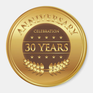Thirty Years Anniversary Celebration Gold Medal Magnet