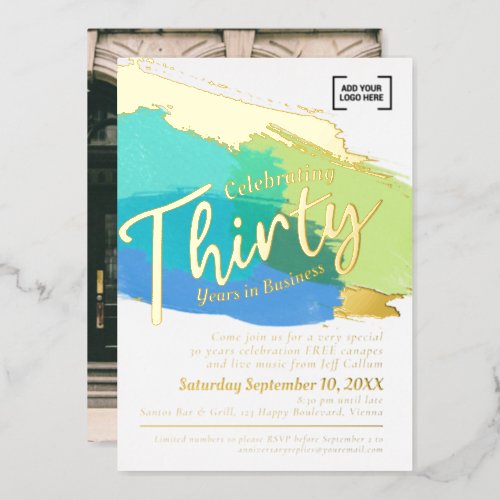 Thirty years business anniversary gold art foil invitation
