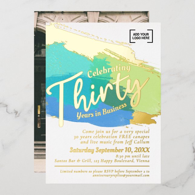 Thirty years business anniversary gold art foil invitation (Front/Back)