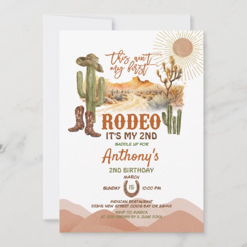 This Aint My First Rodeo 2nd Birthday Party Cowboy Invitation