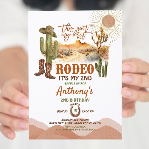 This Aint My First Rodeo 2nd Birthday Party Cowboy Invitation