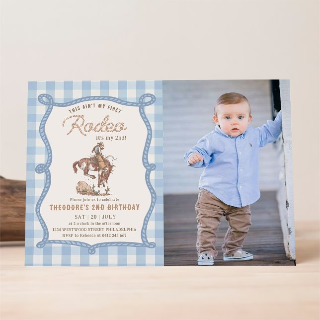 This Ain't My First Rodeo Gingham Photo Invitation (Creator Uploaded)
