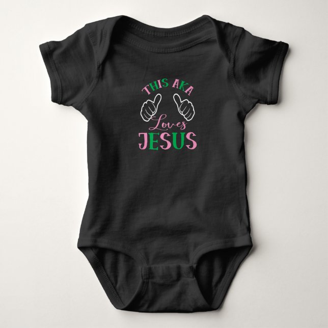 This AKA Loves Jesus - Pink and Green - Sorority Baby Bodysuit (Front)