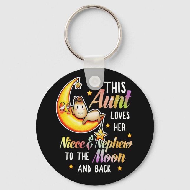 This Aunt Loves Her Niece Nephew To The Moon Keychain (Front)