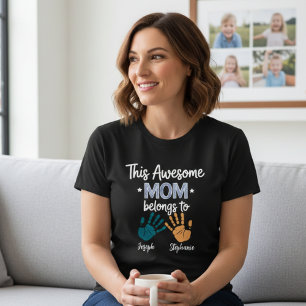 This Awesome Mom Belongs To Handprint Family Names T-Shirt