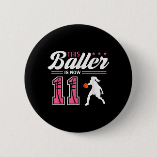 This Baller Is 11 Year Old Basball 11th Birthday Button