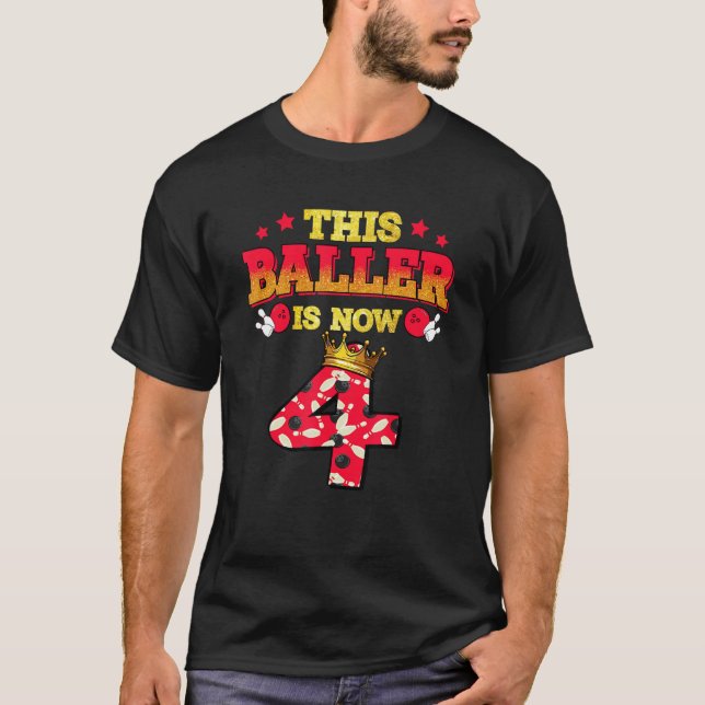 This Baller Is Now 4 Bowling Kids Boys Girls 4th B T-Shirt (Front)