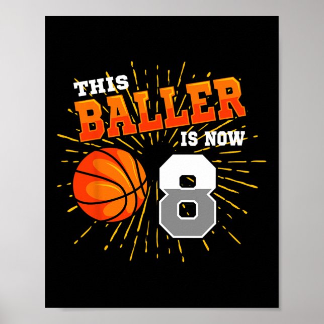 This Baller Is Now 8 Basketball 8th Birthday Party Poster (Front)
