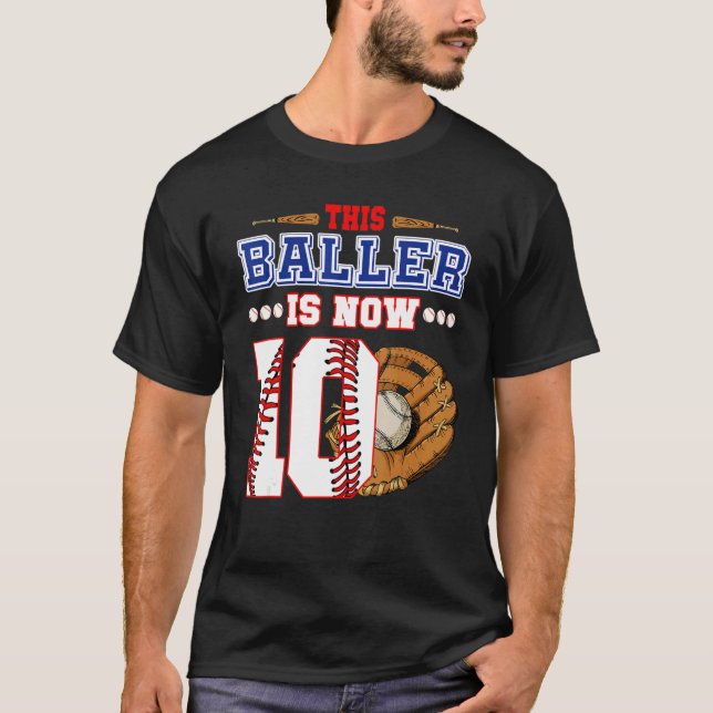 This Baller Is Now Ten Years Old 10th Birthday Bas T-Shirt (Front)