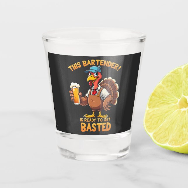 This bartender is ready to get blasted shot glass (Front)