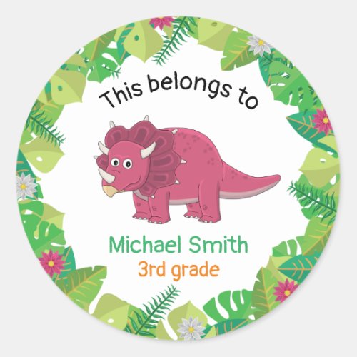This belong to Triceratops 3rd grade school Classic Round Sticker