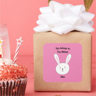 This Belongs to Back School Pink Cute Bunny Rabbit Square Sticker