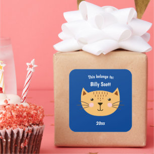 This Belongs to Back to School Cat Face Dark Blue Square Sticker