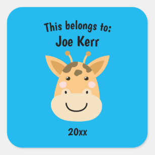 This Belongs to Back to School Cute Giraffe Blue Square Sticker