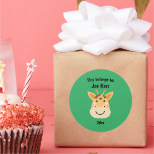 This Belongs to Back to School Cute Giraffe Green Classic Round Sticker