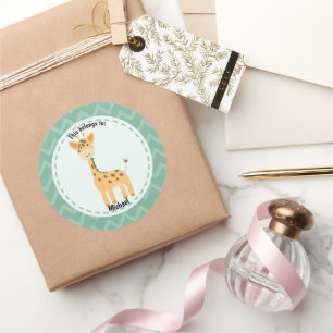 This Belongs to Back to School Cute Giraffe Name Classic Round Sticker