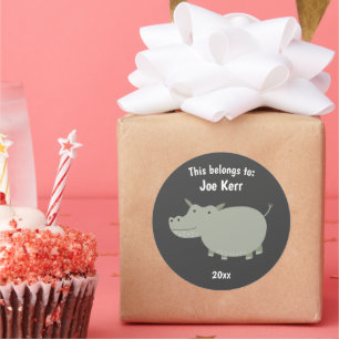 This Belongs to Back to School Cute Hippo Gray Classic Round Sticker