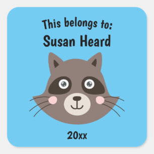 This Belongs to Back to School Cute Raccoon Blue Square Sticker
