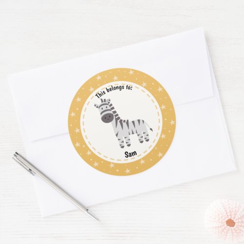 This Belongs to Back to School Cute Zebra Name Classic Round Sticker