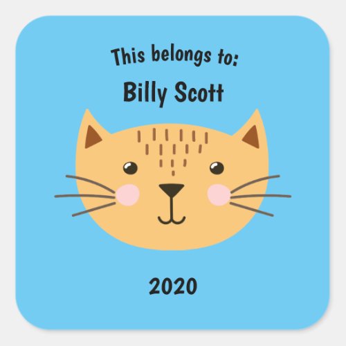 This Belongs to Back to School Kitty Cat Face Blu Square Sticker