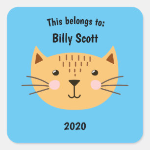 This Belongs to Back to School Kitty Cat Face Blu Square Sticker