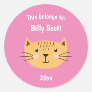 This Belongs to Back to School Kitty Cat Face Pink Classic Round Sticker