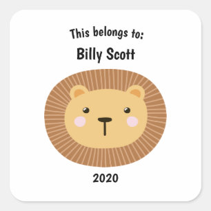 This Belongs to Back to School Lion Face White Square Sticker