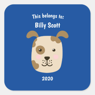 This Belongs to Back to School Puppy Dog Face Blu Square Sticker