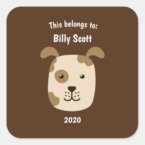 This Belongs to Back to School Puppy Dog Face Brn Square Sticker