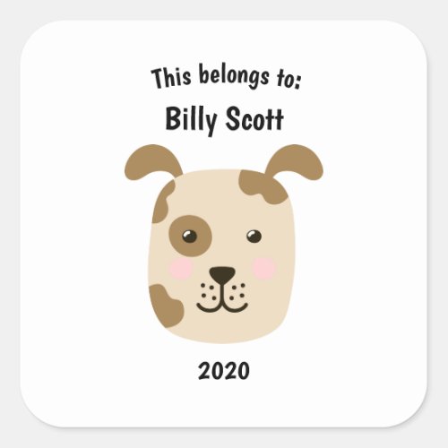 This Belongs to Back to School Puppy Dog Face Wht Square Sticker