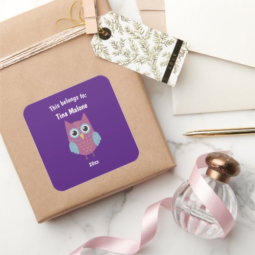 This Belongs to Back to School Purple Owl Purple Square Sticker