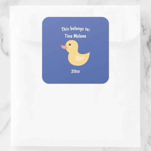 This Belongs to Back to School Rubber Duck Blue Square Sticker