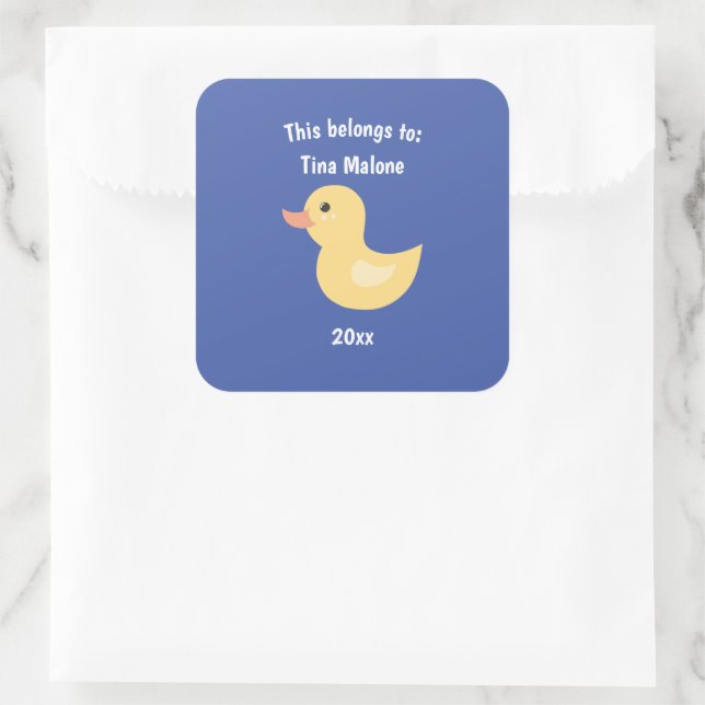 This Belongs to Back to School Rubber Duck Blue Square Sticker (Bag)
