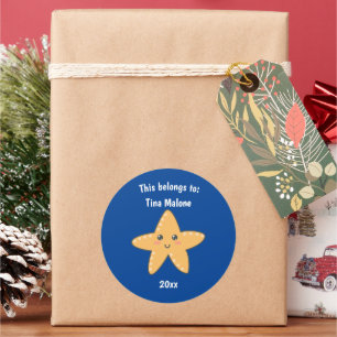 This Belongs to Back to School Starfish Purple Classic Round Sticker