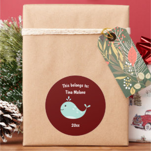 This Belongs to Back to School Whale Maroon Classic Round Sticker