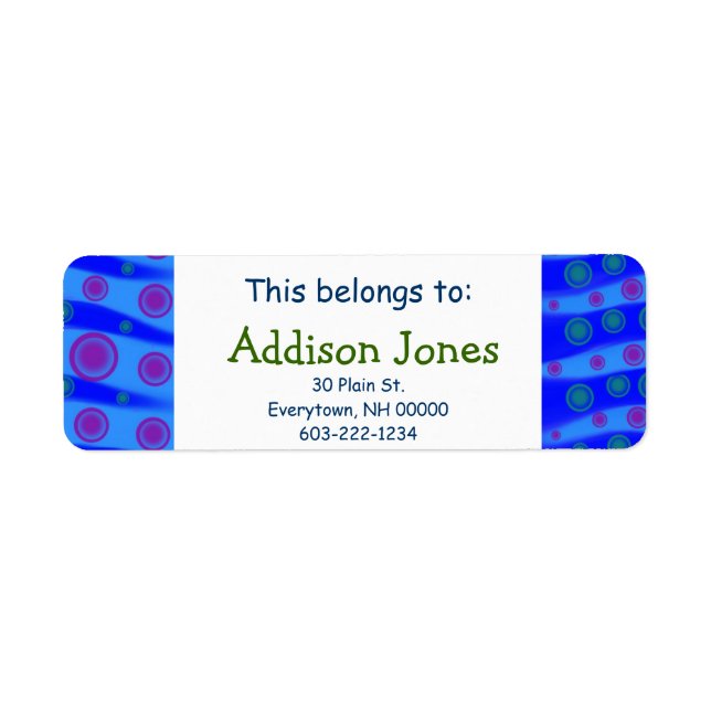 This belongs to: Kids Custom Name Blue Waves Pink Label (Front)