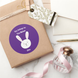 This Belongs to Name Bunny Rabbit Face Purple Classic Round Sticker