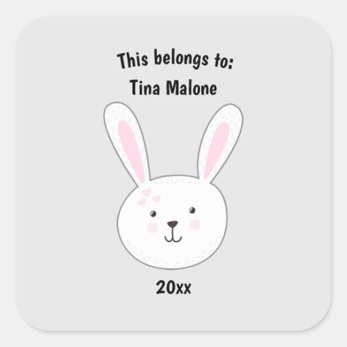 This Belongs to School White Cute Bunny Rabbit Square Sticker