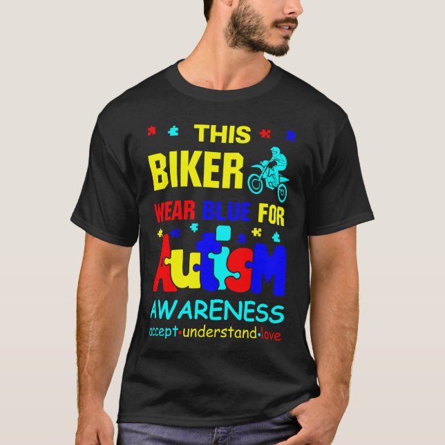 This Biker Wear Blue for Autism Awareness T-Shirt (Front)