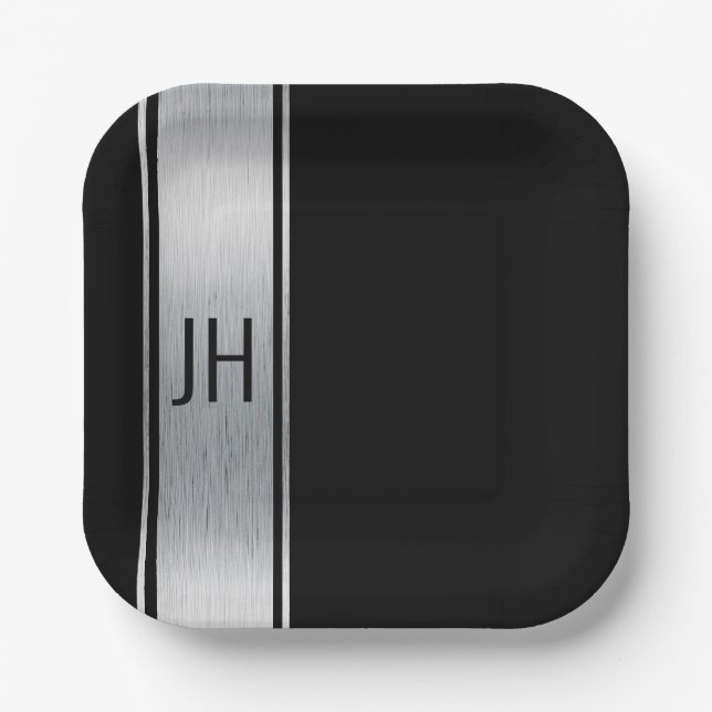 This black & silver custom bachelor party paper p plates (Front)