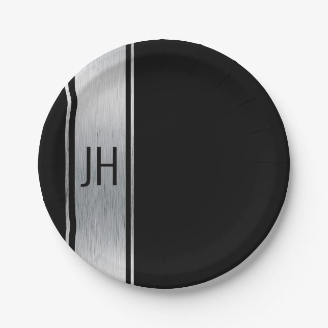 This black & white nobleman bachelor party paper p paper plates (Front)