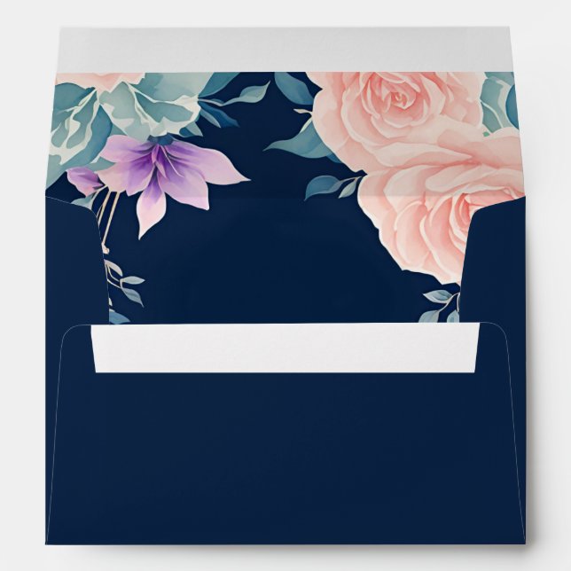 This Blush Pink and Navy Blue Floral Elegant  Envelope (Back (Bottom))