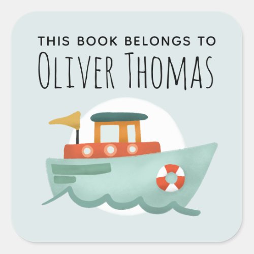 This Book Belongs Blue Ocean Boat Kids Bookplate