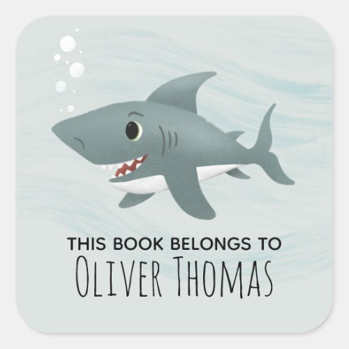 This Book Belongs Cute Blue Shark Kids Bookplate