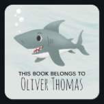 "This Book Belongs" Cute Blue Shark Kids Bookplate<br><div class="desc">This modern and cute kids bookplate sticker design features a blue ocean shark cartoon,  with waves and bubbles. The stickers can be personalized with your boys name,  under 'this book belongs, ' making them perfect for your child's library or school books.</div>