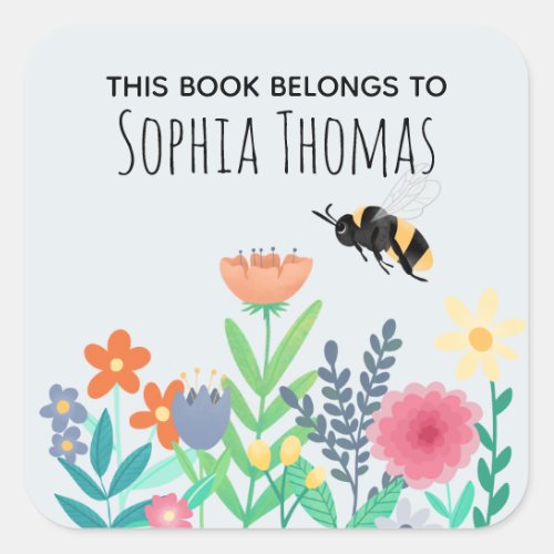 This Book Belongs Floral Bee Kids Bookplate